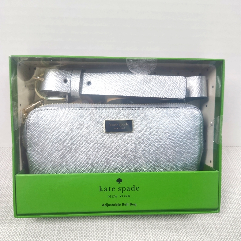Kate spade L/XL silver leather adjustable belt bag